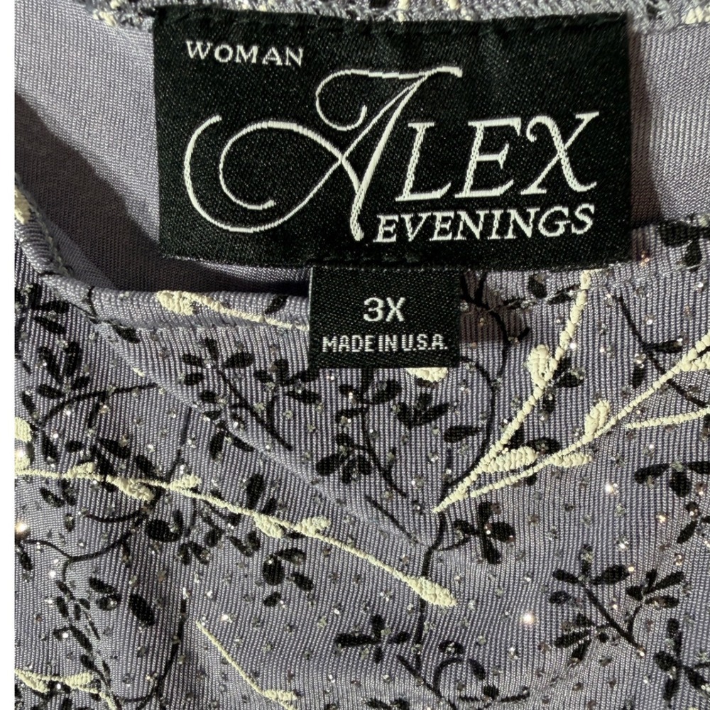 Alex Evenings Tank Top Womens 3X Lavender Floral Glitter Square Neck 4211406 - Picture 4 of 7